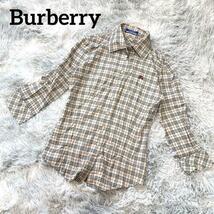 d2“美品”【バーバリー ブルーレーベル】三陽商会 ノバチェック 総柄 ストレッチシャツ Burberry London Blue label 刺繍ロゴ レディース _画像1