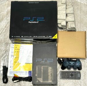 〈本体美品・箱付属〉PS2 プレイステーション2 SCPH-50000MB ミッドナイトブラック＋リモコン SCPH-10150 本体 プレステ2 PlayStation2