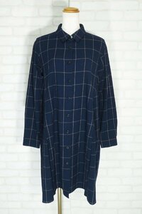 ☆美品☆ルクルカ/センソユニコ/ストレッチチェック柄シャツワンピース：38/紺nj262