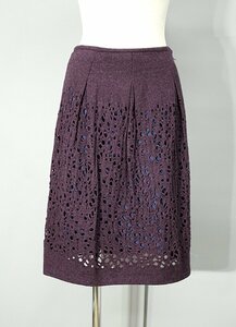 美品 sybilla/シビラ カットワークウールニットスカート ペチコート付き 紫紺M ak509