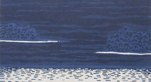 牧野宗則『光る海』木版画　ed.T.P. 鉛筆サイン　額付き（箱なし）　1983年制作_画像4