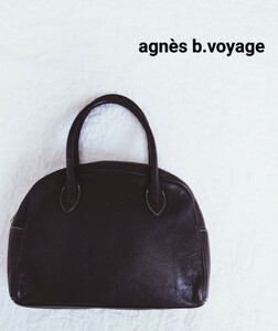 agnes b.VOYAGE*アニエスベーボヤージュ*レザー*ハンドバッグ*黒*ブラック*牛革*ラウンド*ボストン型*鞄*ロゴ*トートバッグ*