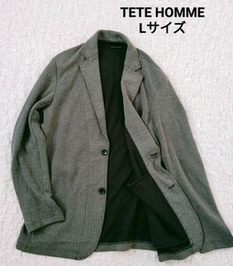  テットオム*TETE HOMME*テーラードジャケット*メンズL*グレー*ヘリンボーン柄*柔らかい素材*ブレザー*上着*伸縮性