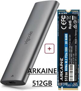 M.2 SSD変換パーツアダプタ　USB-C変換NVMEアダプタ（PCI-E M Key）変換アダプタ+ARKAINE SSD 512GB PCIe Gen 3.0×4+thunderbolt 4付き001