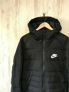 at680☆【フーデッド ダック ダウン ジャケット 黒】NIKE ナイキ スポーツ スウォッシュロゴ M