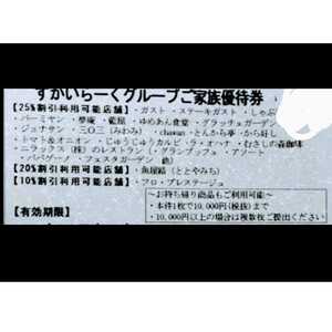 すかいらーく　家族優待券　25%　割引券　クーポン　優待券　2023年12月末　、