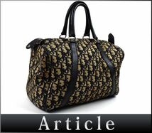 164117〇 Christian Dior ディオール トロッター柄 ミニボストンバッグ ハンドバッグ レザー キャンバス ネイビー ベージュ/ B_画像1