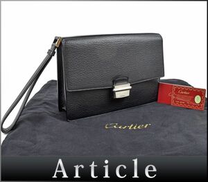 163729〇美品 Cartier カルティエ パシャ セカンドバッグ クラッチバッグ L1000705 レザー ブラック メンズ 保存袋・カード付/ B