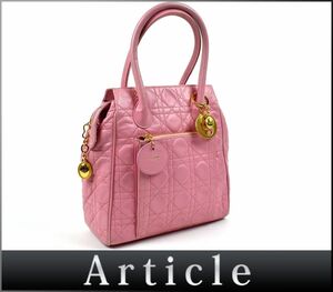 163775◇ Christian Dior クリスチャン ディオール カナージュステッチ ハンドバッグ トートバッグ レザー ピンク レディース/ B