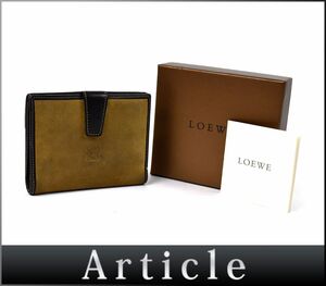 164281◇ LOEWE ロエベ アナグラム Wホック二つ折り財布 スエード レザー 革 ブラウン ダークブラウン メンズ レディース 箱付/ C