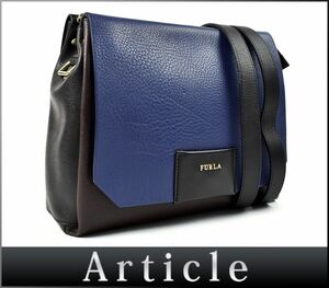 165912〇美品 FURLA フルラ メリディエンヌ 3WAYショルダーバッグ ハンドバッグ クラッチバッグ レザー ブルー ブラウン ブラック/ B