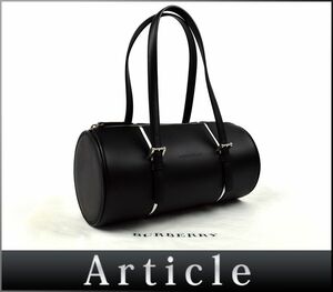 165857◆美品 BURBERRY バーバリー ハンドバッグ ドラムバッグ レザー 革 ブラック ホワイト レディース 保存袋付 筒型/ B