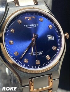 新品 テクノス TECHNOS 正規品 腕時計 アナログ腕時計 クオーツ チタン 3気圧防水 カレンダー シンプル ブルー ピンクゴールド プレゼント