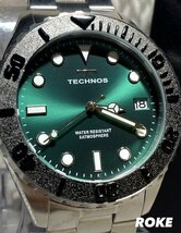 新品 テクノス TECHNOS 正規品 腕時計 アナログ腕時計 クオーツ ステンレス カレンダー 5気圧防水 回転ベゼル グリーン メンズ プレゼント_画像1