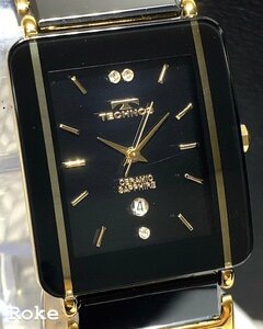 新品 テクノス TECHNOS 正規品 腕時計 セラミック アナログウォッチ 防水 カレンダー クオーツ シンプル ブラック ゴールド プレゼント