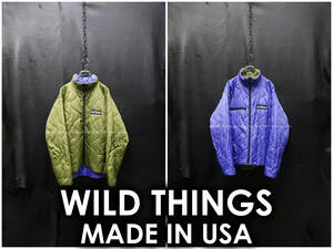 USA製 WILD THINGS リバーキルト プリマロフト キルティングジャケット リバーシブル M 90s 00s 緑/青 ワイルドシングス ビンテージ