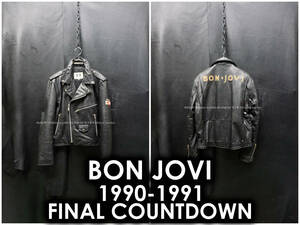  редкий BON JOVI 1990 FINAL COUNTDOWN официальный кожаная куртка байкерская куртка bonjobi90-91 подсчет down Live 90s Vintage 