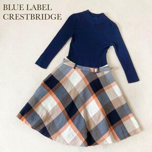 ブルーレーベルクレストブリッジ　BLUE LABEL CRESTBRIDGE ドッキングニットワンピース　チェック　フレア　S