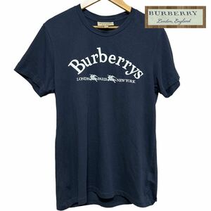 BURBERRY London England バーバリーロンドンイングランドサイズ表記M実寸L相当Tシャツ 半袖 ホース刺繍ビッグロゴ ネイビー系トップス 