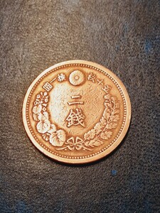  antique old coin Meiji 16 year 2 sen copper coin MR1621212