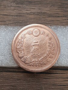  antique old coin Meiji 10 year wave u Logo 2 sen copper coin M10N21227