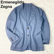 Ermenegildo Zegna ゼニア テーラードジャケット リネン混 麻 ブルー メンズ 48 春夏 ブレザー B112328-69_画像1