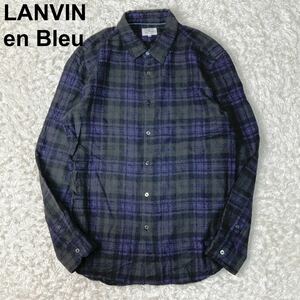 LANVIN en Bleu ランバンオンブルー 長袖 シャツ チェック柄 ウール 50 XL メンズ B122313-98