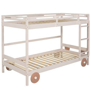 二段ベッド 可愛らしい車のデザイン 子供/大人用 ベッド ロータイプ すのこ 木製ベッド パイン材 社員寮 学生寮