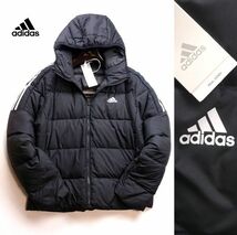 新品 2XO:3XL ゴルフにお勧め adidas GOLF 秋冬 アディダス 軽量 保温 フード付きダウン ジャケット ゴルフウェア 保温 ブルゾン メンズ 黒_画像1