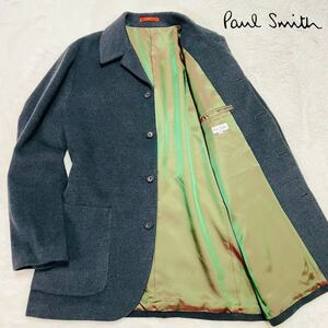 【アンゴラ混】 Paul Smith ステンカラーコート グレー M ロングコート 玉虫色 ポールスミス ウール コート 美品 メンズ 