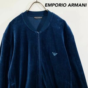 EMPORIO ARMANI エンポリオ アルマーニ ベロア トラックジャケット 刺繍ロゴ ネイビー 美品 M ジャケット フリース 紺 美品