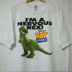 90s USA製 ビンテージ トイストーリー Toy Story I’m a nervous rex! Ｔシャツ ディズニー 白 XL // アメリカ製