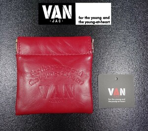 ★送料無料!!VAN JAC ヴァンヂャケット 定番アーチロゴ素押し 口バネ式レザーコインケース/RED★