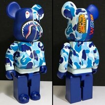 mBM982b [人気] メディコム・トイ 400% BE@RBRICK BAPE CAMO SHARK ブルー / ベアブリック | デザイナーズトイ H_画像3