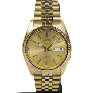 腕時計 SEIKO セイコー セイコー5 7S26-0500 自動巻 デイデイト ゴールド文字盤 21石 裏スケ メンズ　稼働