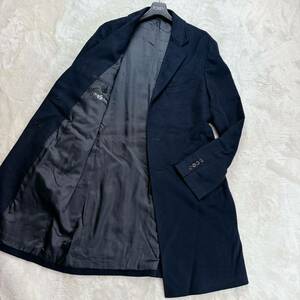 1円 極上 super100's伊Alta Qualita blazer's bank.com 【至極の手触り】 チェスターコート ロングコート ネイビー ウール XL 大きいサイズ