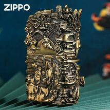 手彫り 西遊記ライター 夜光ヒカリ立体感を備えた ZIPPO ジッポー オイルライター 重量感 真鍮 未使用_画像4