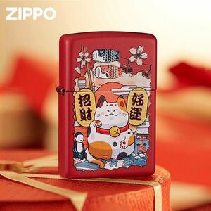 新品 希少品 開運ライター 招き猫　ZIPPO ジッポー オイルライター 重量感 真鍮 未使用　レッド