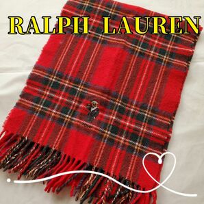  マフラー ラルフローレン POLO RALPH LAUREN 羊毛 タータンチェック 赤色 