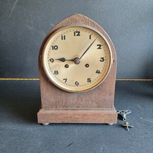 レトロ 振り子式置時計 前面ガラス無し 時代 ゼンマイ式 振り子時計 振り子 古時計 アンティーク メーカー不明