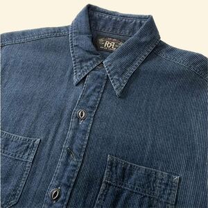 RRL “Indigo Striped Work Shirt” XS インディゴ ストライプ ワーク シャツ Ralph Lauren ヴィンテージ