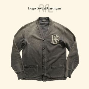 【名作】RRL “Logo Sweat Cardigan” S M スウェット カーディガン ヴィンテージ 墨黒 ブラック ワッペン ロゴ スタジャン Ralph Lauren