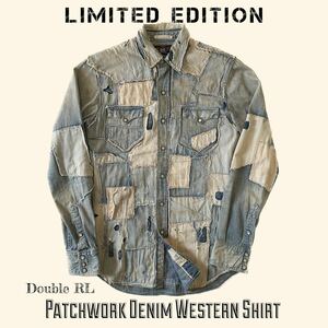 【希少/Limited Edition】RRL “Patchwork Denim Western Shirt” S パッチワーク デニム ウエスタン シャツ Ralph Lauren ヴィンテージ