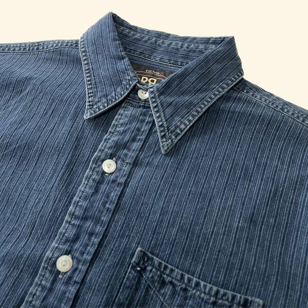 RRL “Indigo Striped Railman Shirt” XS インディゴ ストライプ ワーク シャツ Ralph Lauren ヴィンテージ