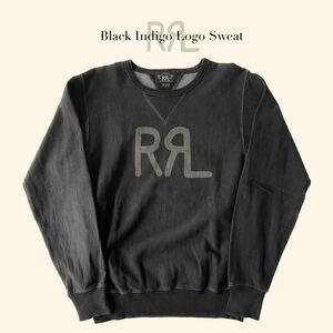 RRL “Black Indigo Logo Sweat” S インディゴ 黒 ブラック 両V ロゴ スウェット シャツ Ralph Lauren ヴィンテージ
