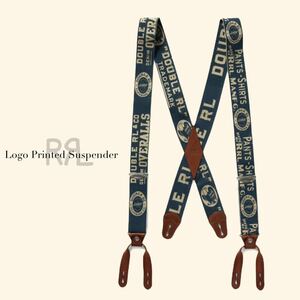 RRL “Logo Printed Suspender” サスペンダー ブレイシーズ インディゴ ロゴ レザー バナー ベルト Ralph Lauren ヴィンテージ