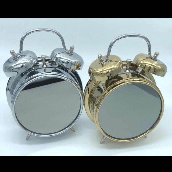 ツインベルミラークロック 目覚まし時計 置時計 鏡 シルバー ゴールド2個セット アンティーク レトロ ジャンク
