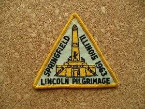 60s LINCOLN PILGRIMAGE SPRINGFIELDイリノイ州ILLINOISワッペン/リンカーンVintage建築patchスーベニア土産アップリケUSAパッチ D19