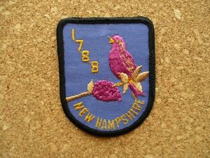 70s NEW HAMPSHIRE『ニューハンプシャー州』スーベニア刺繍ワッペン1778/野鳥Voyager旅行アメカジ観光カスタム土産アップリケUSA D19