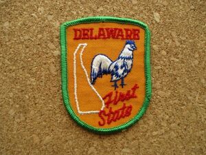 70s DELAWARE『デラウェア州』スーベニア雄鶏ワッペン/ビンテージVoyagerニワトリ鶏アメカジ観光カスタム土産アップリケUSAエンブレム D19